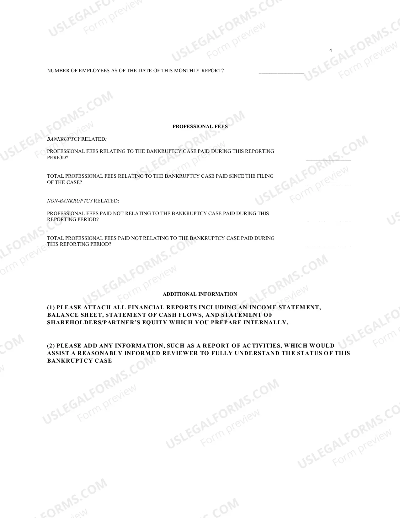 Preview Chapter 11 Monthly Operations Report-non-small business) --Revised:01/2009)