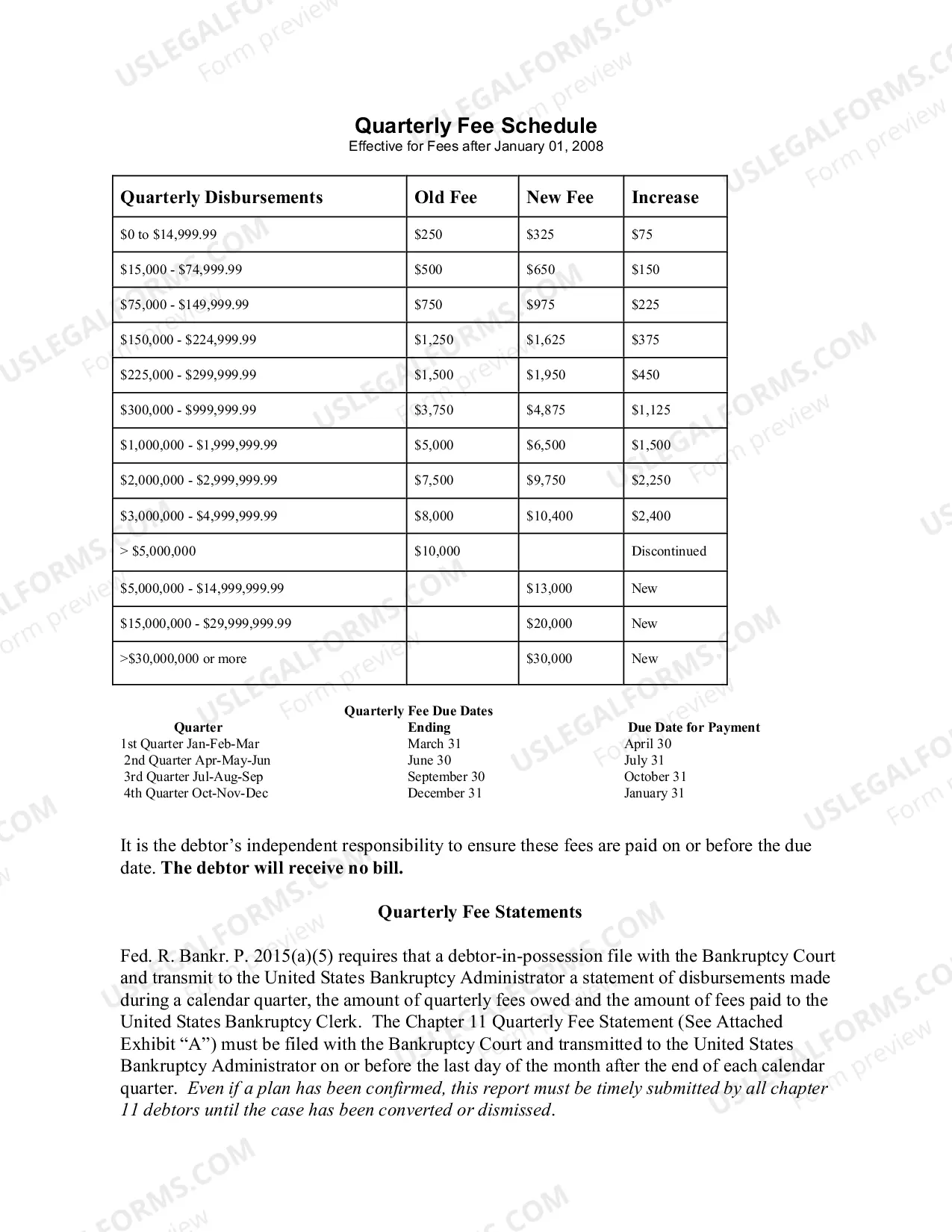 Preview Chapter 11 Quarterly Fee Information --Revised:01/2008)