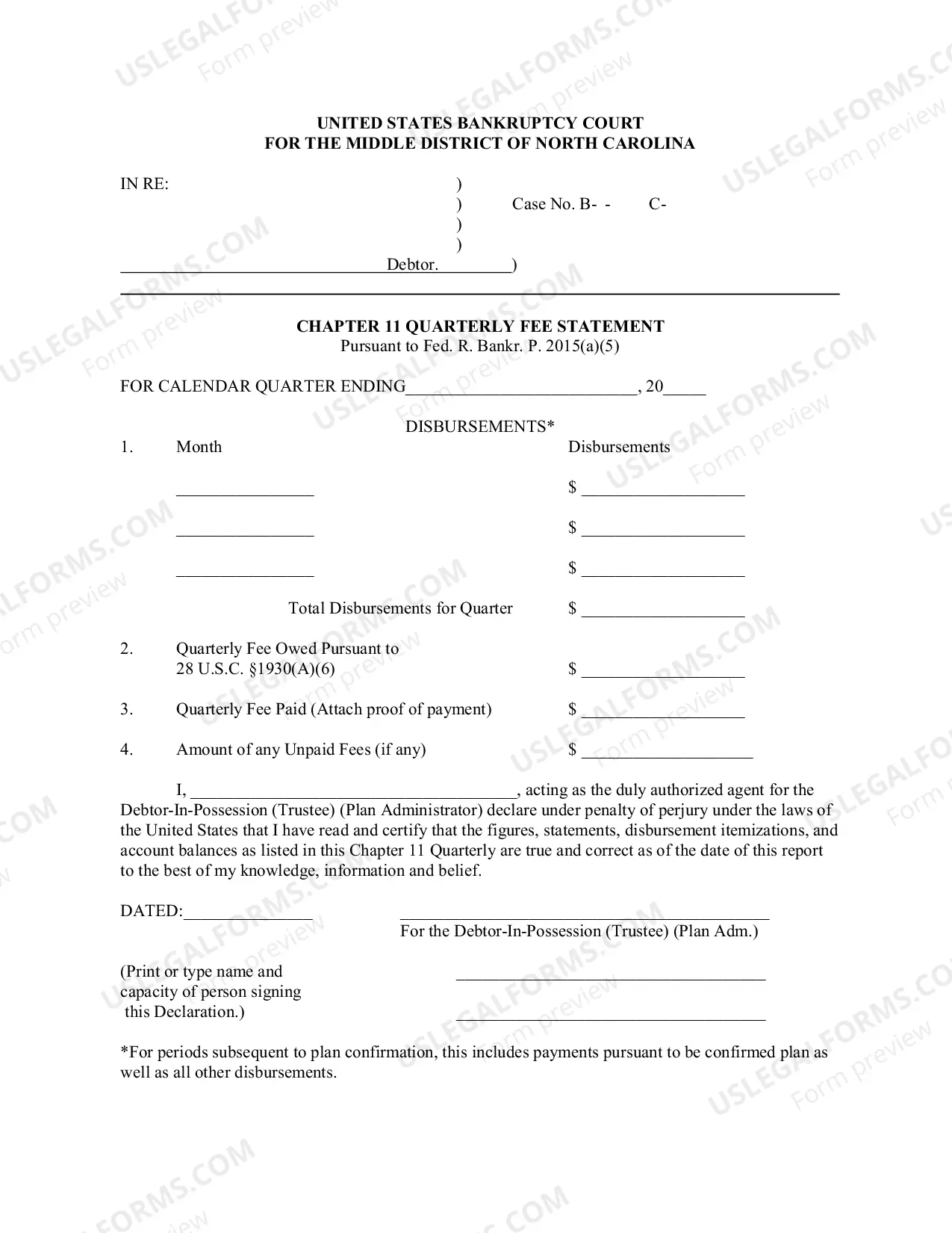 Preview Chapter 11 Quarterly Fee Information --Revised:01/2008)