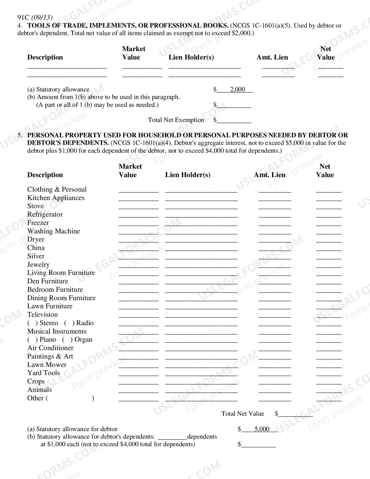 Preview Schedule C - Property Claimed As Exempt - 91C-Local Form 91C) --Revised:09/2013) -PDFDOCX
