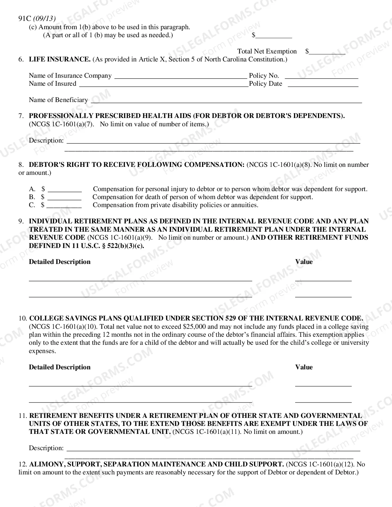 Preview Schedule C - Property Claimed As Exempt - 91C-Local Form 91C) --Revised:09/2013) -PDFDOCX