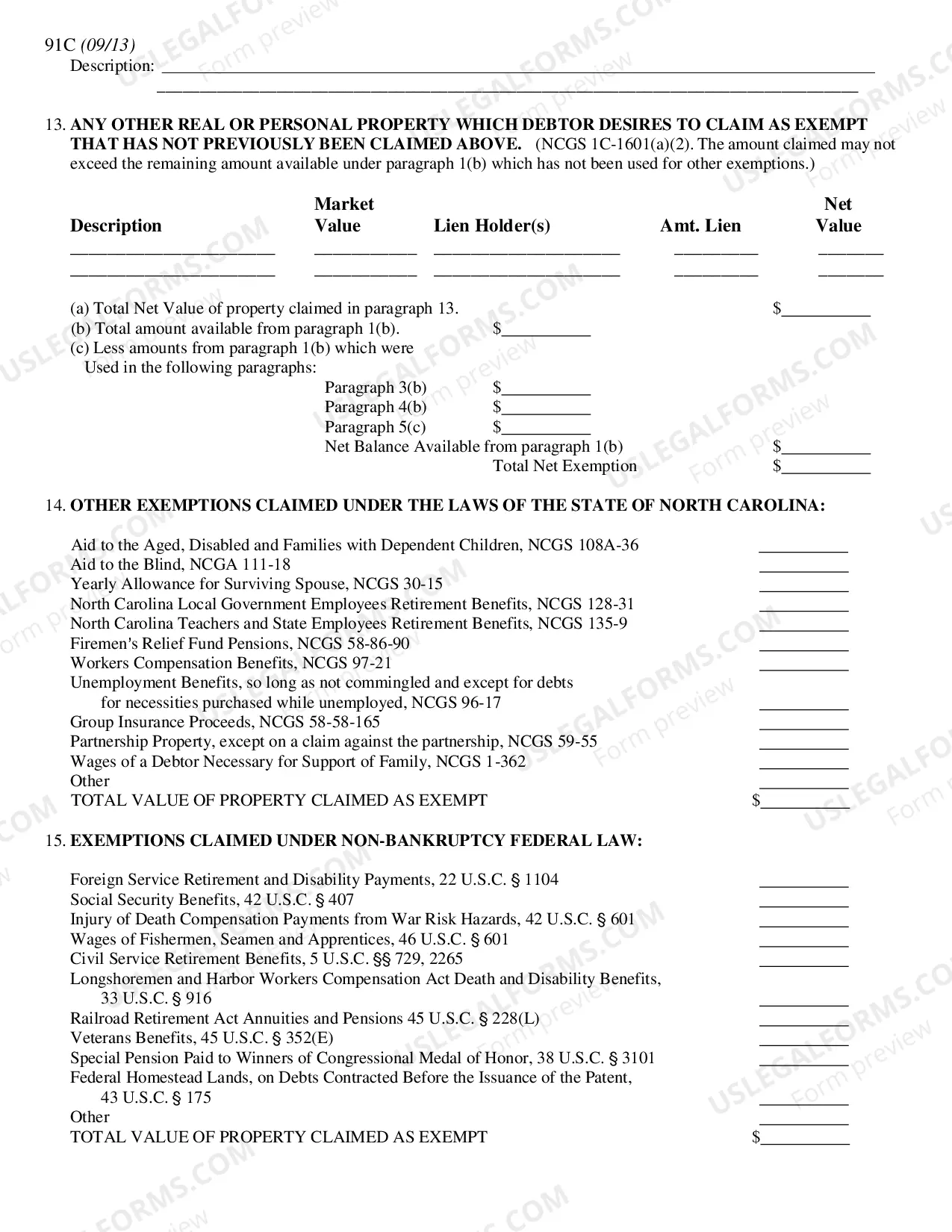 Preview Schedule C - Property Claimed As Exempt - 91C-Local Form 91C) --Revised:09/2013) -PDFDOCX