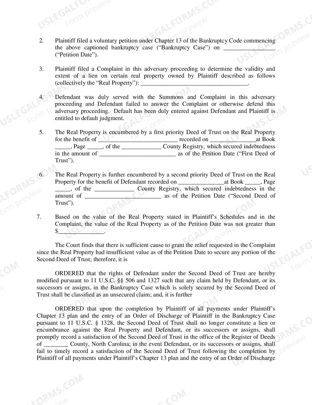 Preview Form Default Judgment for Use in Adversary Proceedings to Value Real Property to Determine Extent of Liens --Revised:06/2014) -PDFDOCX