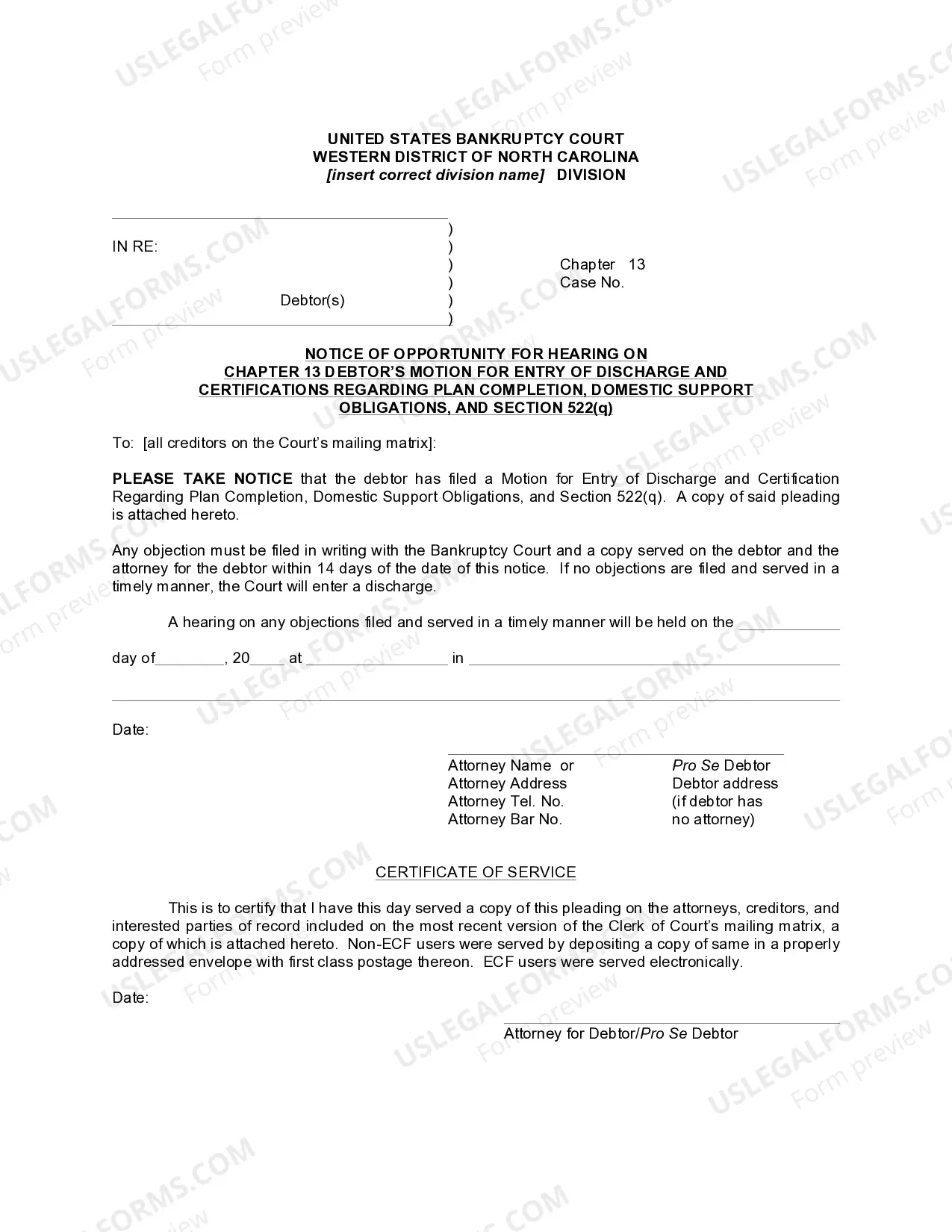 Preview Debtors Motion For Entry of Discharge