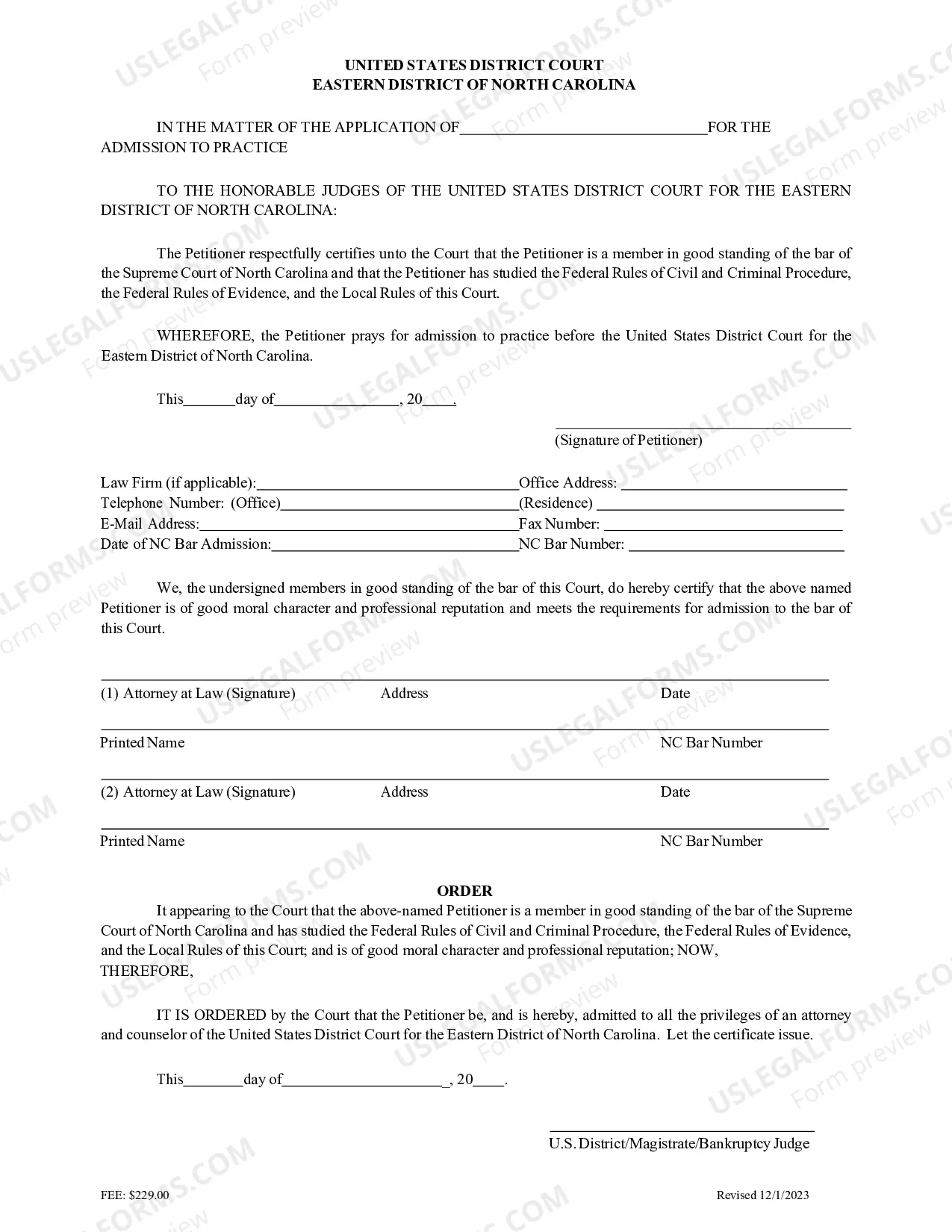 Preview Attorney Admission Application