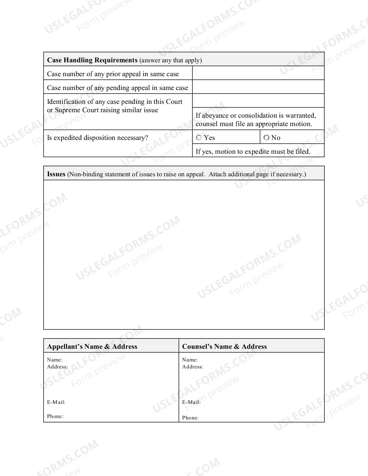 Preview Docketing Statement for Fourth Circuit Appeal - Criminal