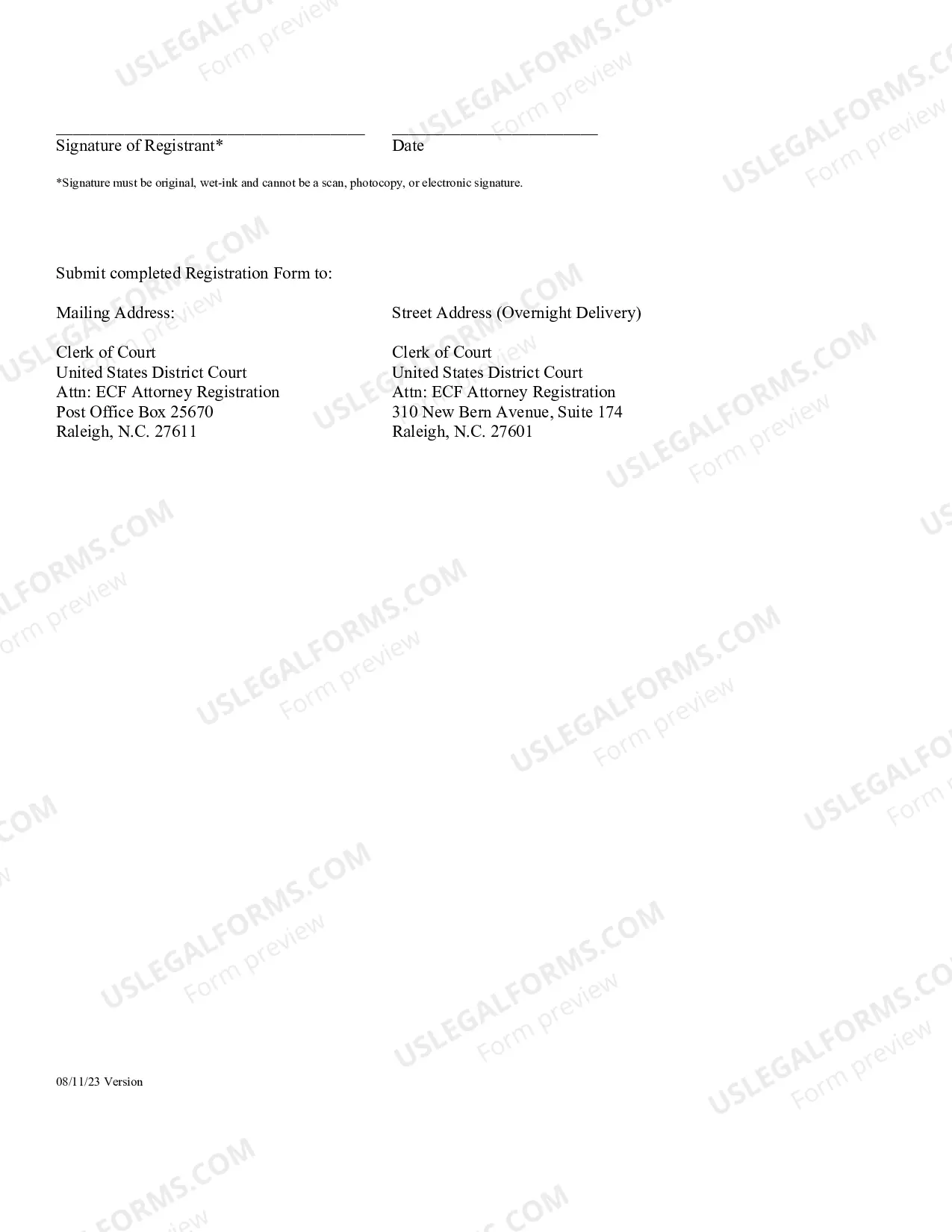 Preview CM/ECF Registration Form