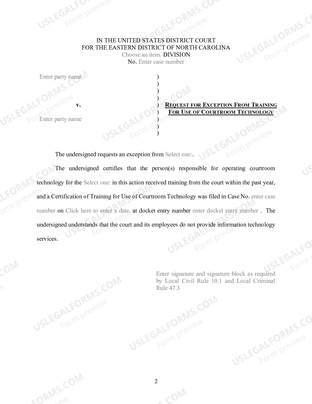 Preview Request for Exception from Technology Training-instructions and form)