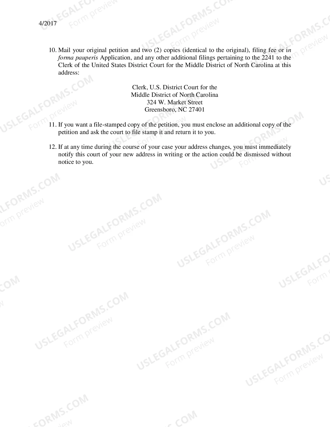 Preview NCMD Local Instructions for filing a Petition under 28 U.S.C. Sec. 2241