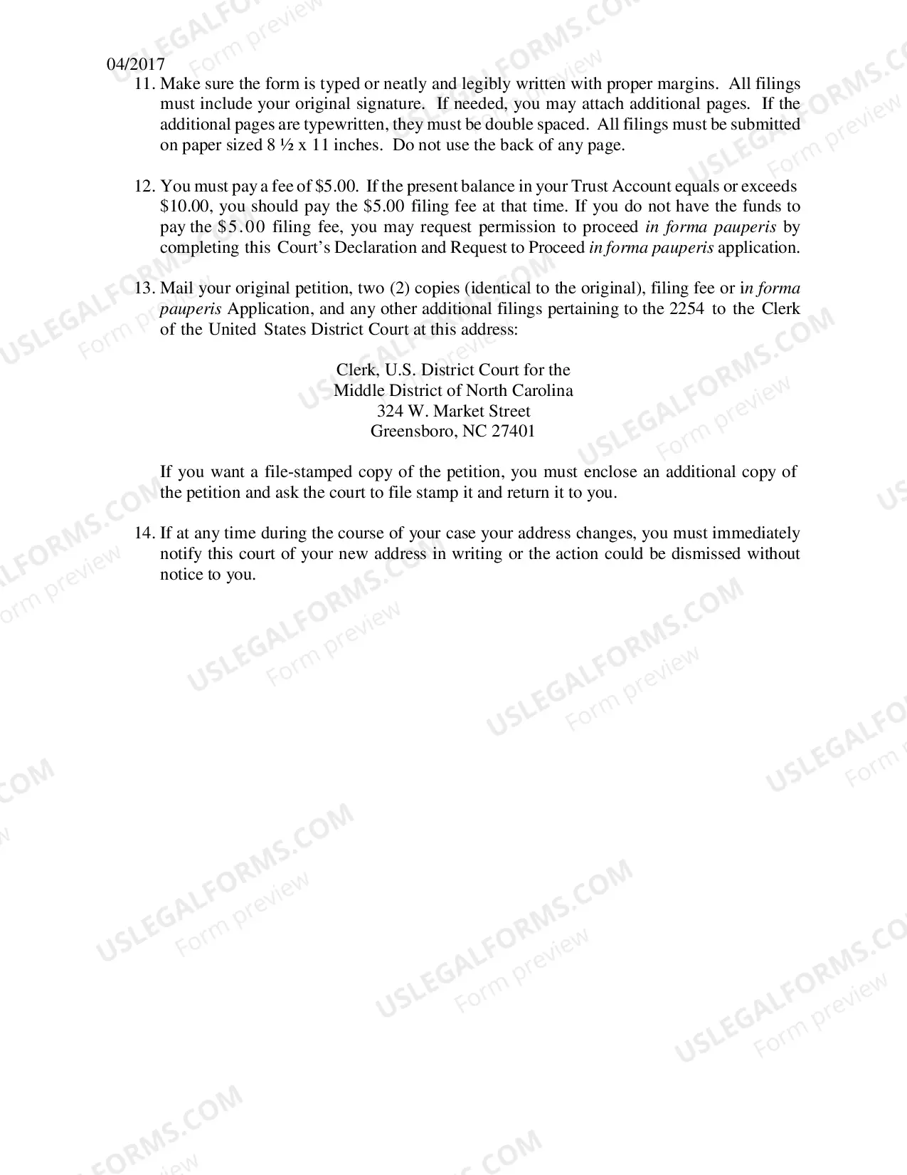 Preview NCMD Local Instructions for filing a Petition Under 28 U.S.C.Sec. 2254 for a Writ of Habeas Corpus
