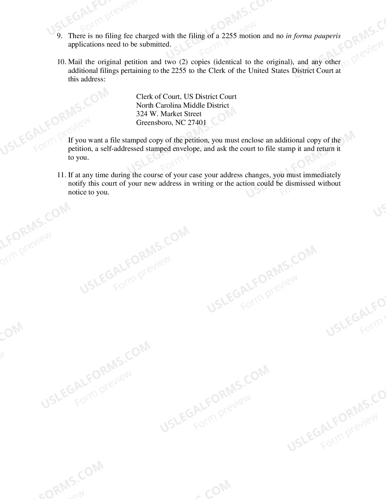 Preview NCMD Local Instructions for filing a 28 U.S.C.Sec. 2255 Motion