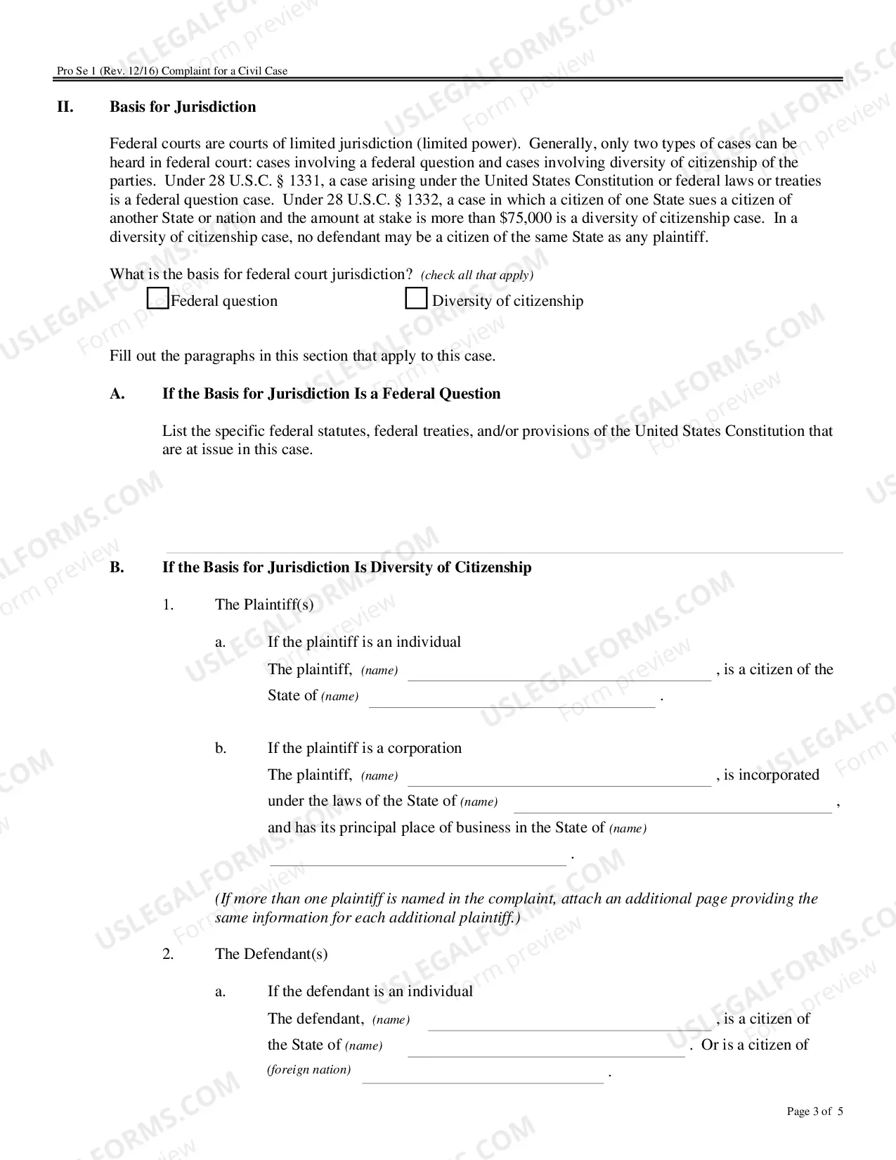 Preview Complaint for Civil Case