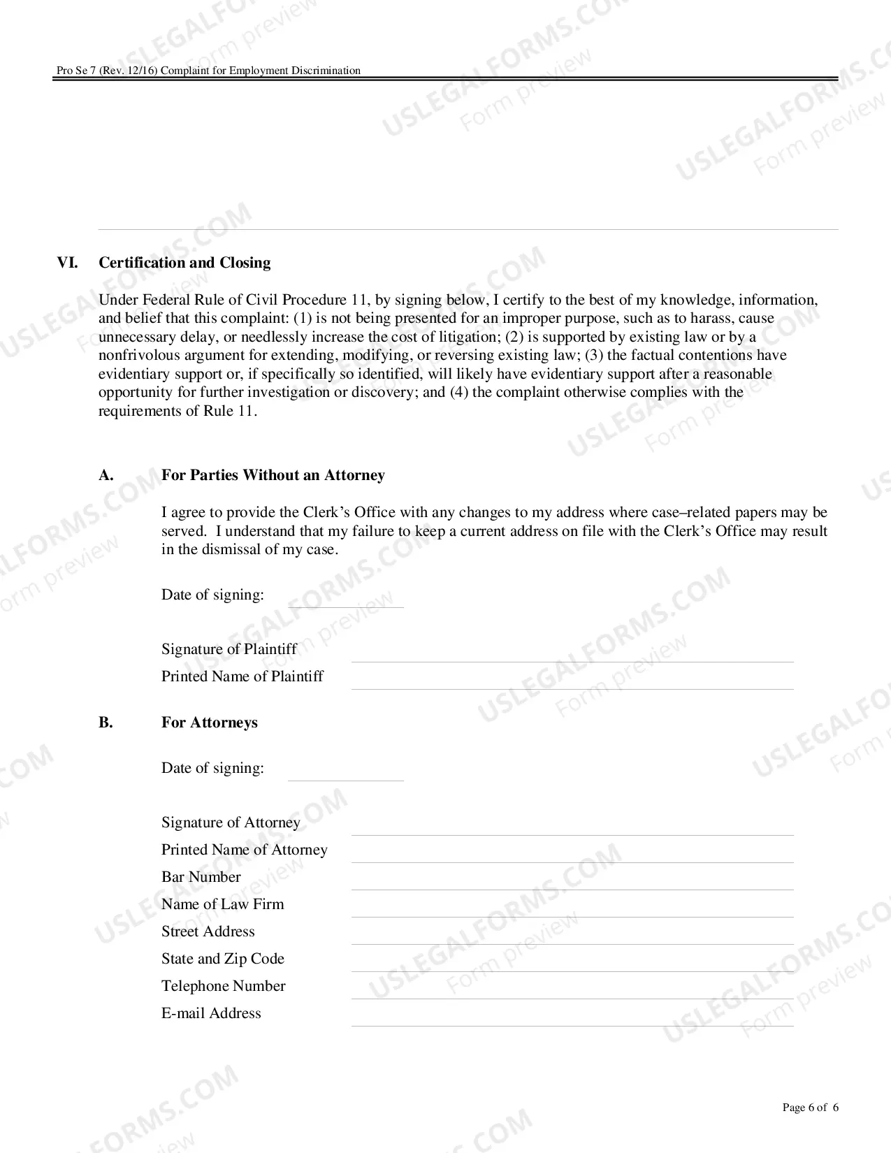 Preview Complaint for Employment Discrimination