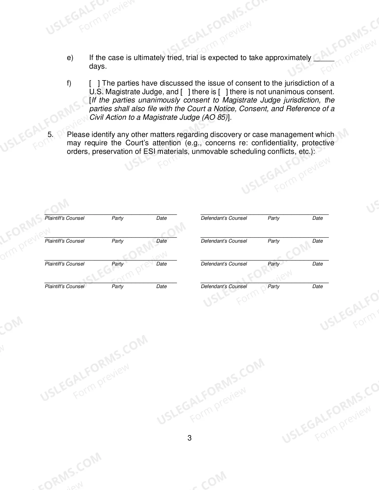 Preview Certification and Report of F.R.C.P. 26(f) Conference and Discovery Plan