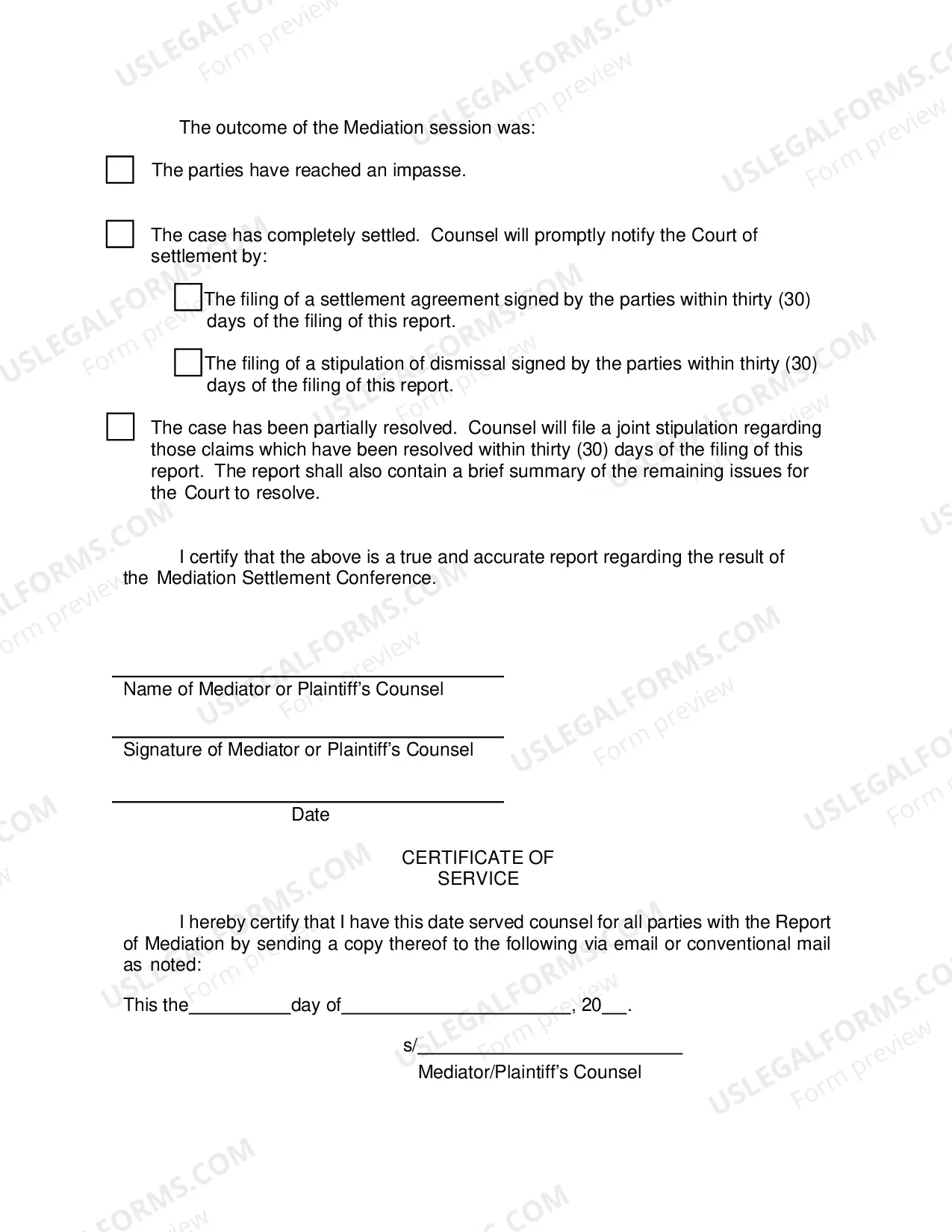 Preview Report of Mediation