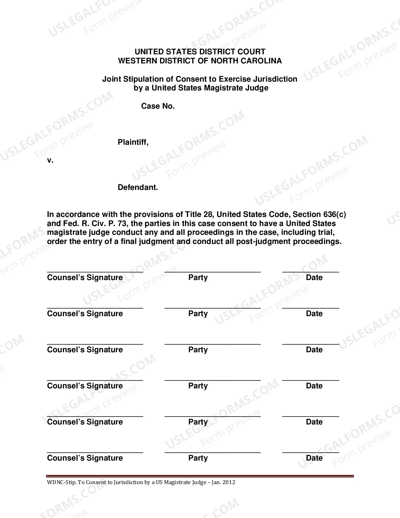 Preview Joint Stipulation of Consent To Exercise of Jurisdiction By A United States Magistrate Judge