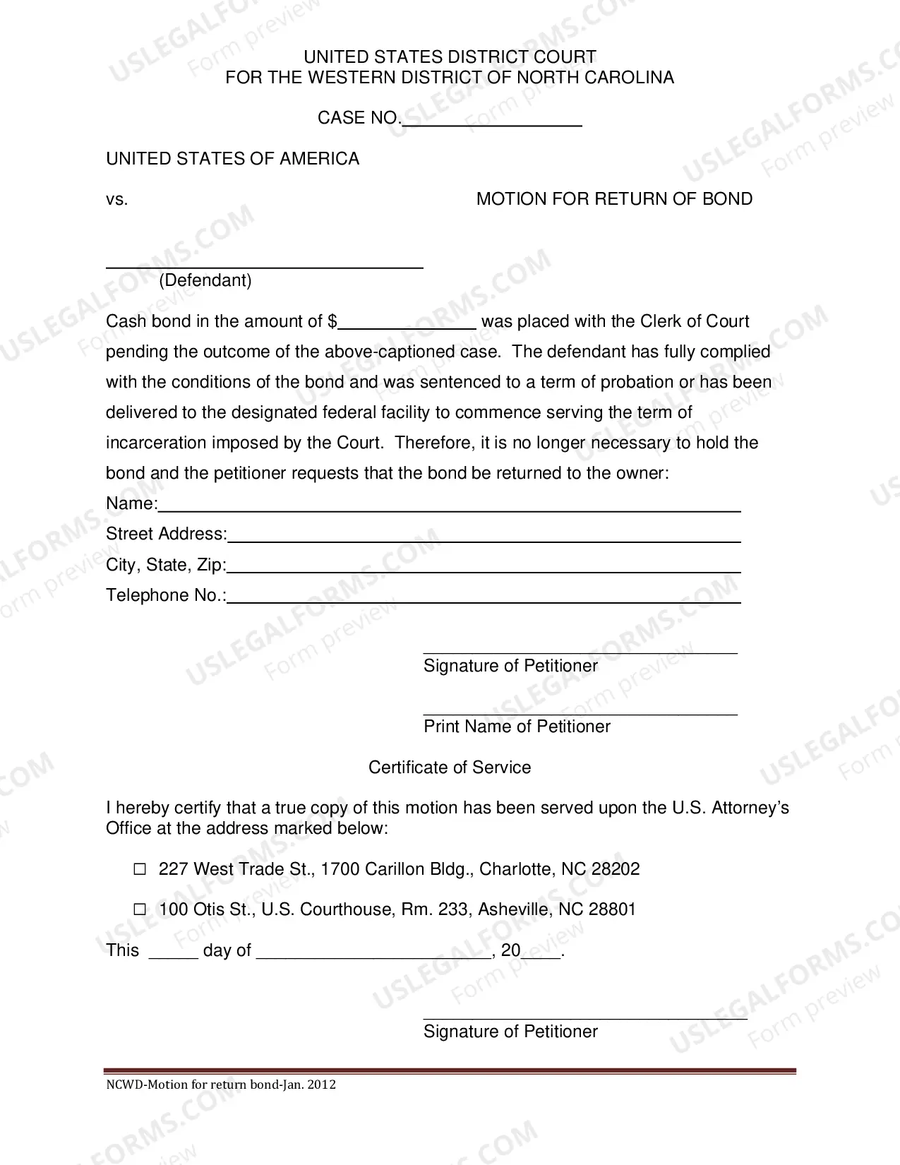 Preview Motion For Return of Bond