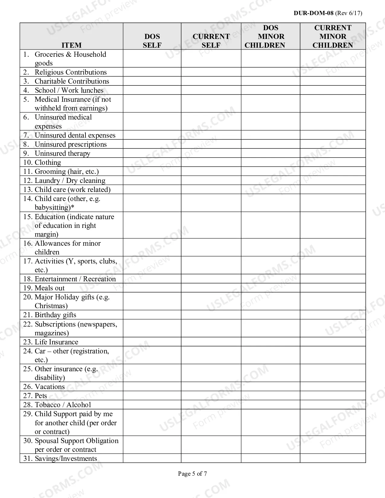 Preview DUR-DOM-08 Financial Affidavit-Rev. 6/17)