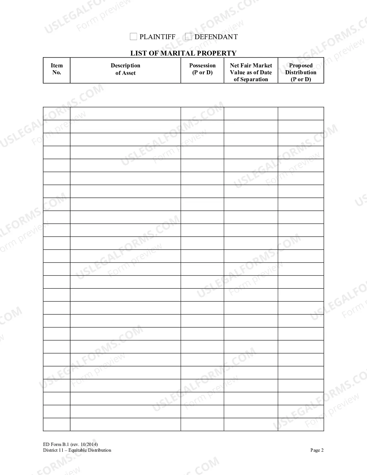 Preview Equitable Distribution Inventory Affidavit