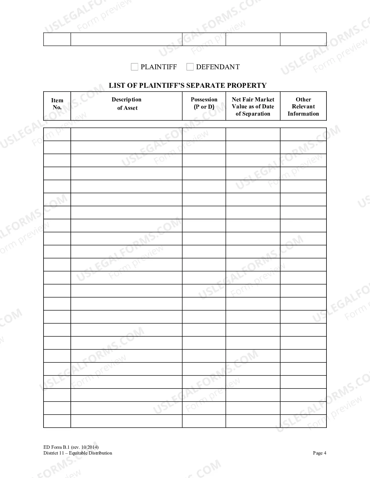 Preview Equitable Distribution Inventory Affidavit