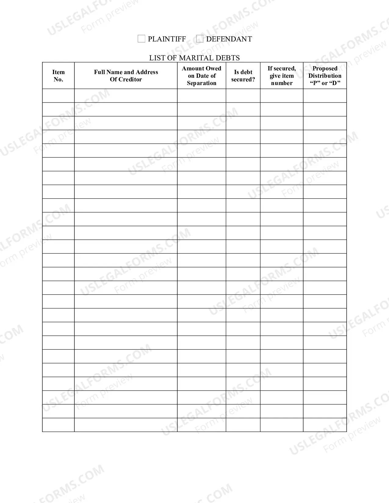 Preview Equitable Distribution Inventory Affidavit
