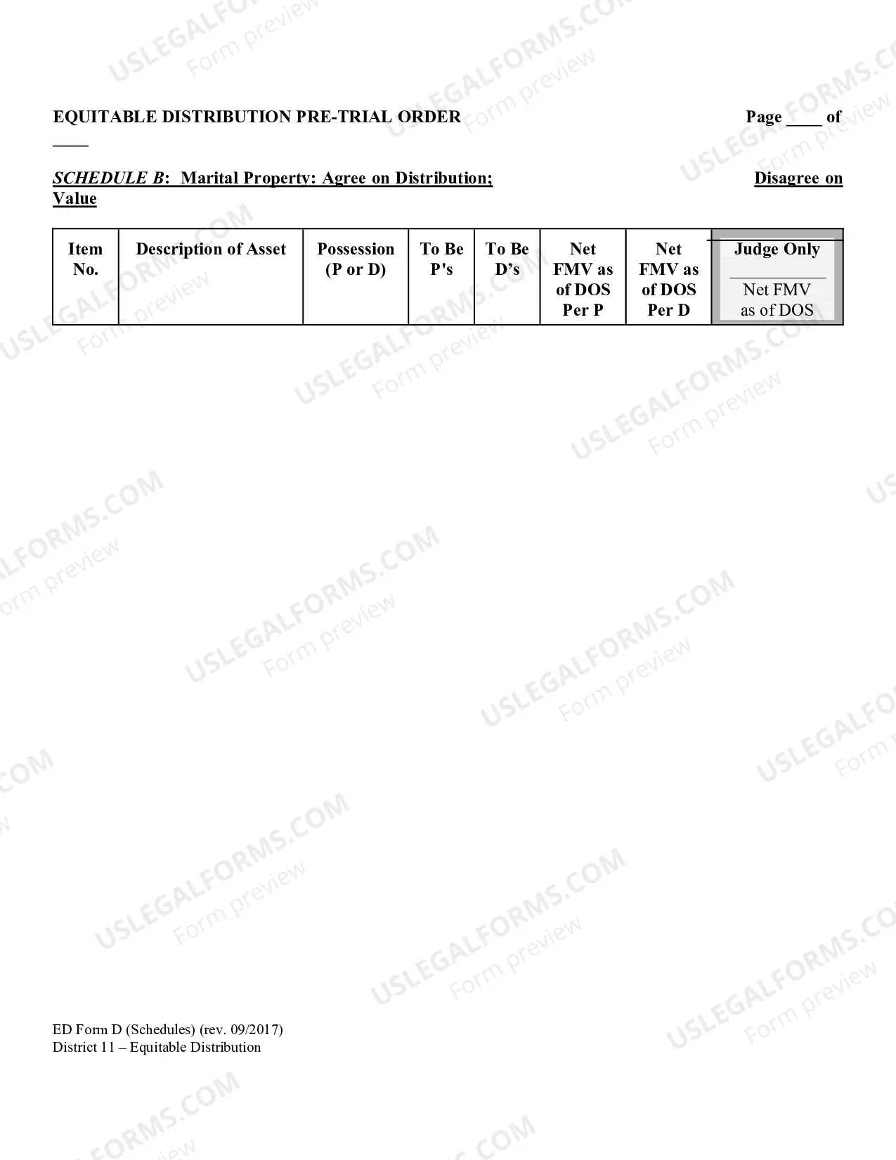 Preview Equitable Distribution Pretrial Order