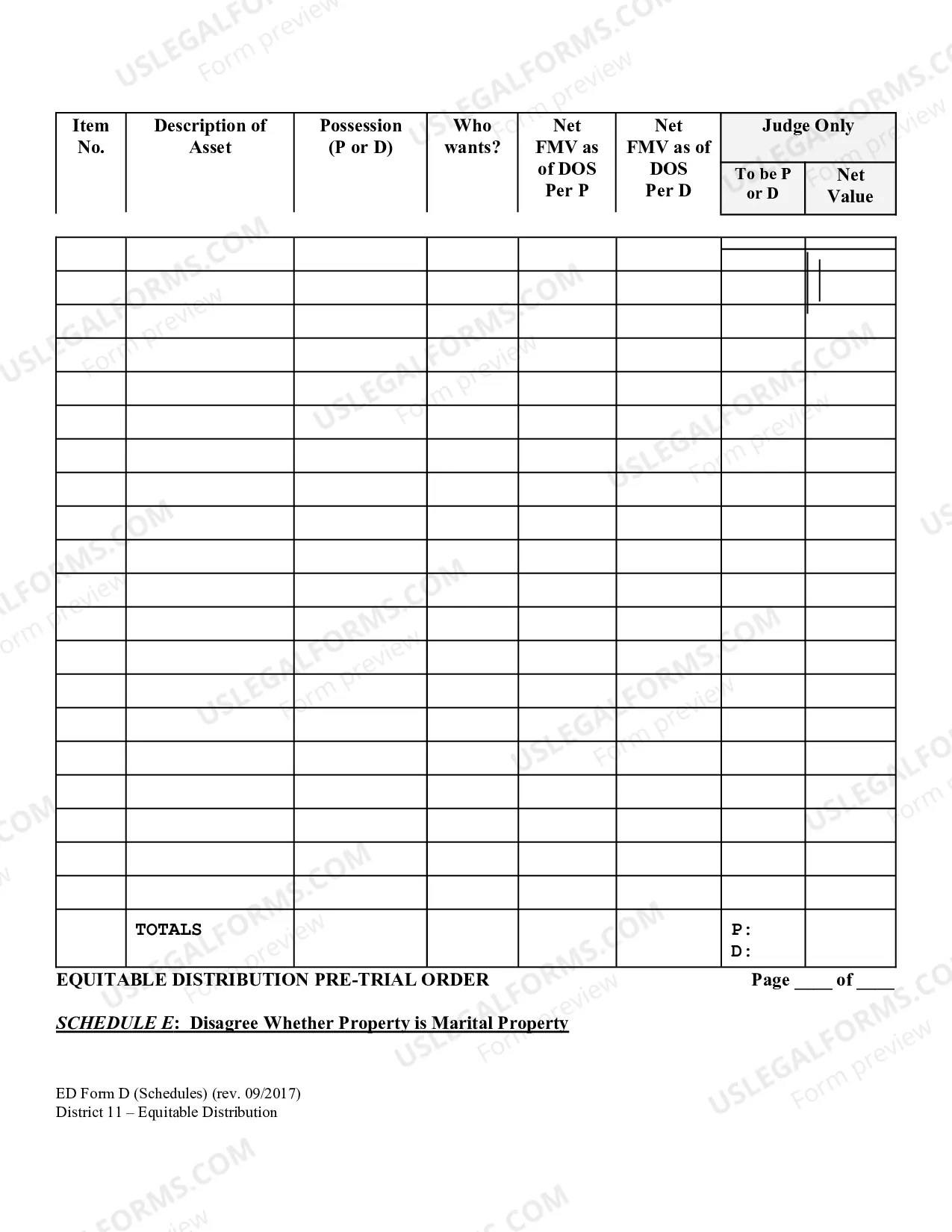Preview Equitable Distribution Pretrial Order