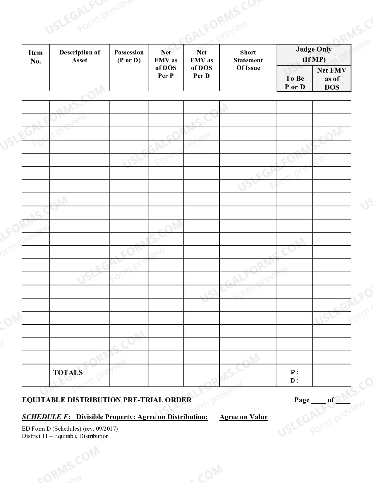 Preview Equitable Distribution Pretrial Order