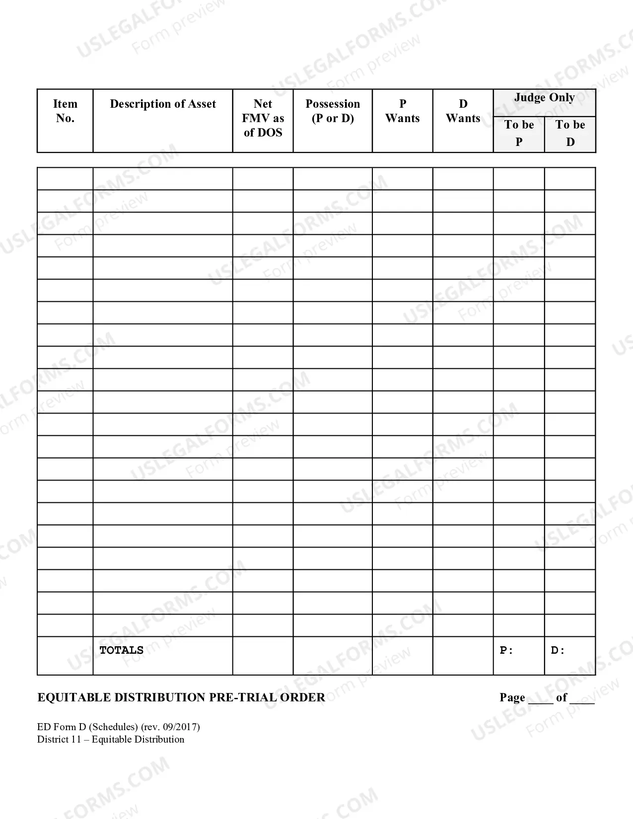 Preview Equitable Distribution Pretrial Order