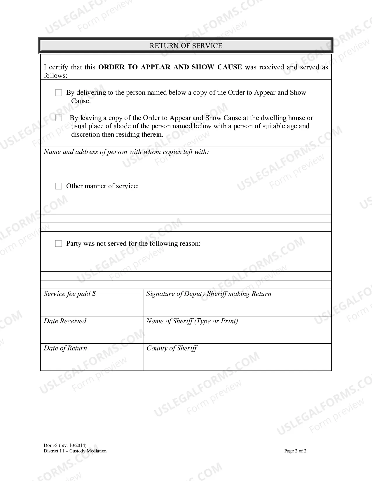Preview Order To Appear and Show Cause For Failure To Appear and Comply With Custody Mediation