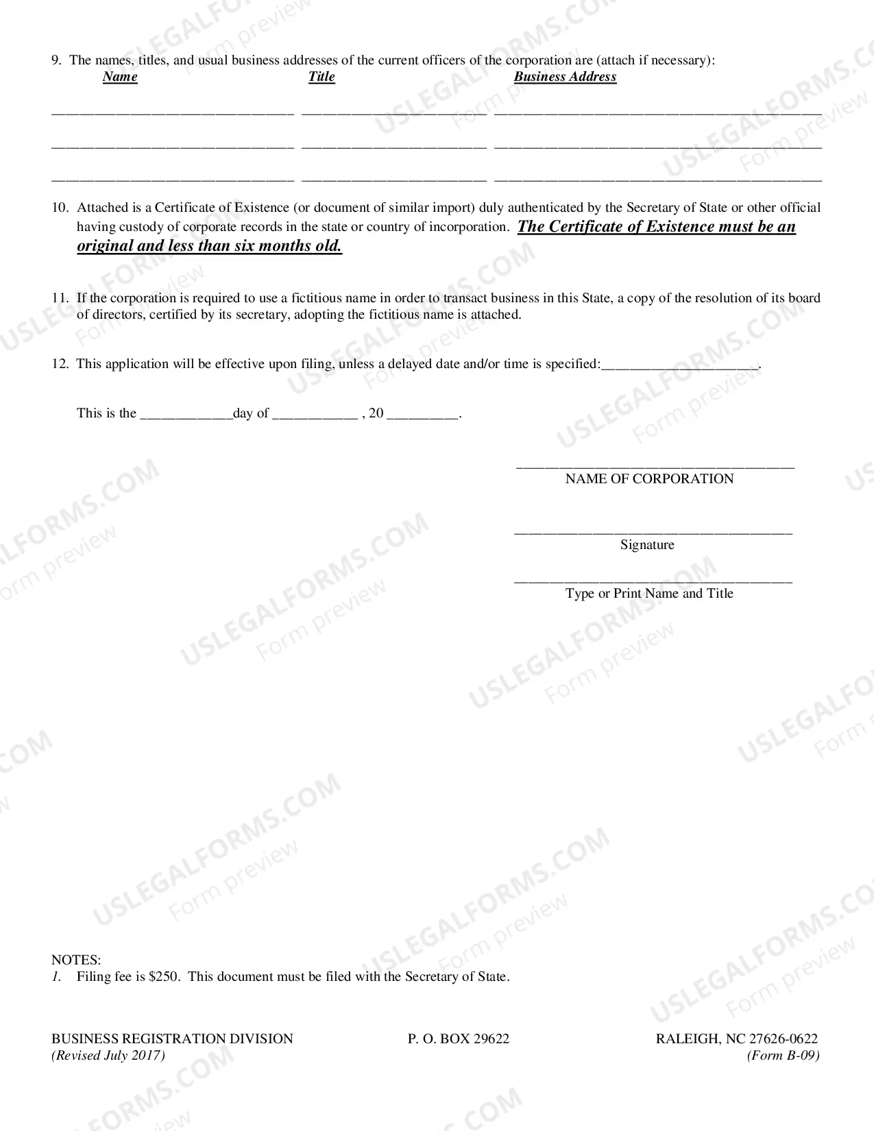 Preview Application For Certificate of Authority