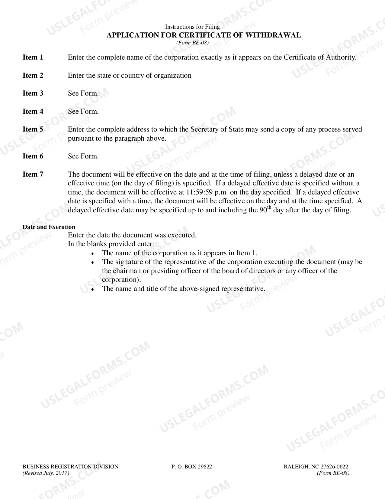 Preview Application For Certificate of Withdrawal