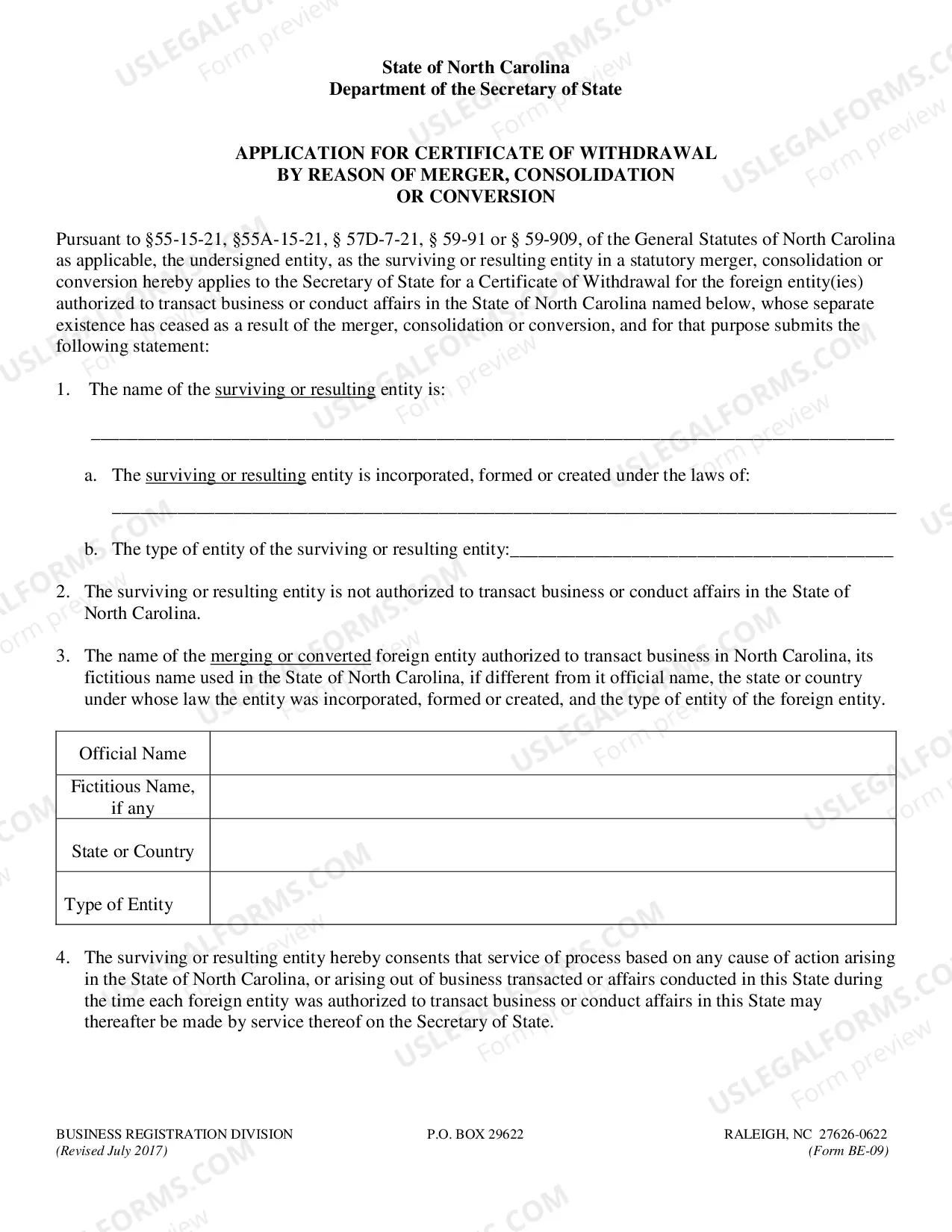 Preview Application For Certificate of Withdrawal By Reason of Merger Consolidation Or Conversion
