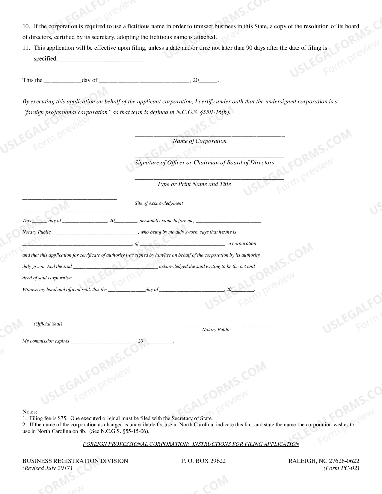 Preview Application By Foreign Professional Corporation For Amended Certificate of Authority
