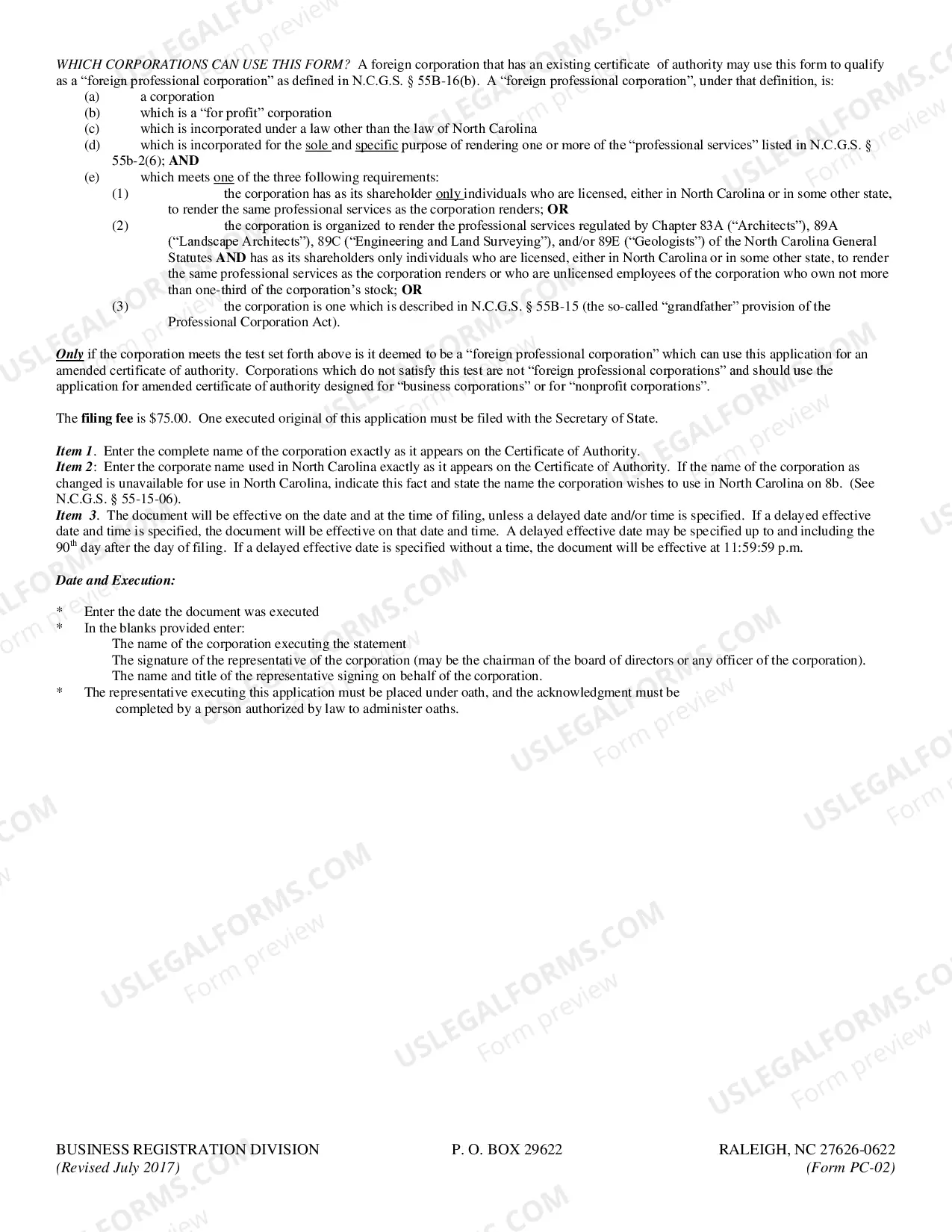 Preview Application By Foreign Professional Corporation For Amended Certificate of Authority