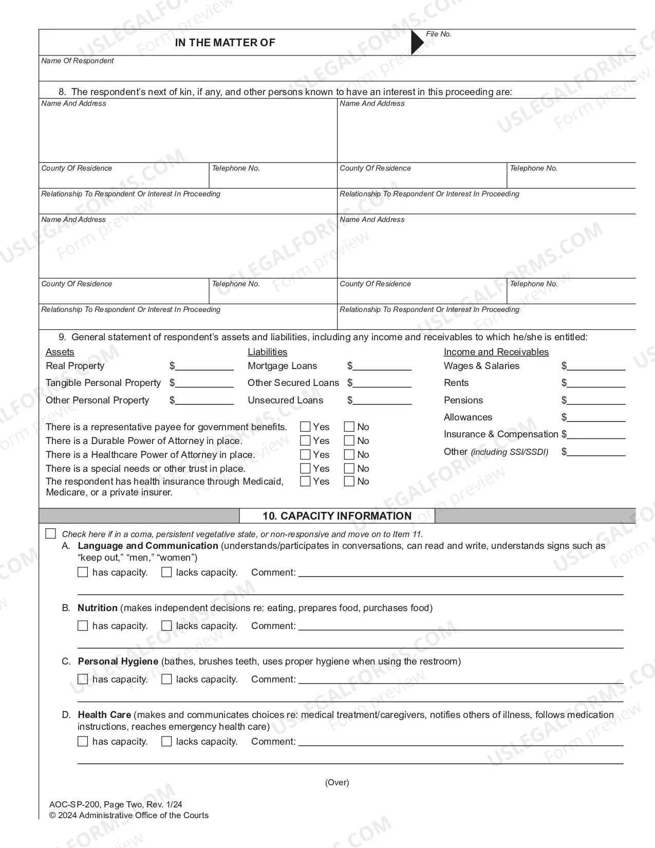 Preview Petition for Adjudication of Incompetence and Application for Appointment of Guardian or Limited Guardian - Interim Guardian
