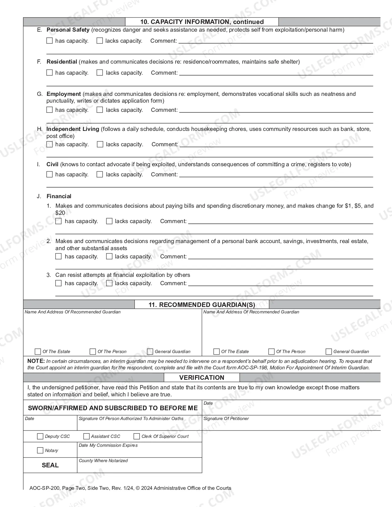 Preview Petition for Adjudication of Incompetence and Application for Appointment of Guardian or Limited Guardian - Interim Guardian