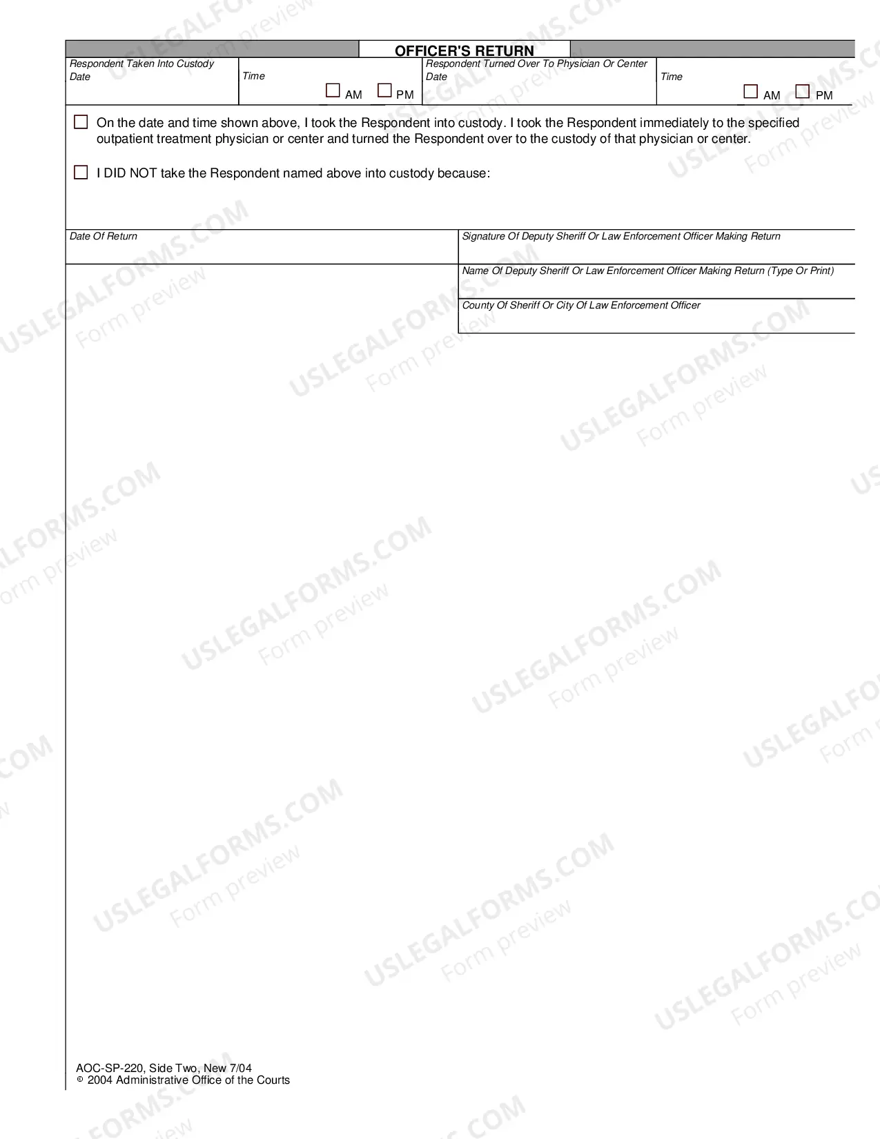 Preview Request for Transportation Order and Order - Outpatient Fails but Does Not Clearly Refuse to Comply with Treatment