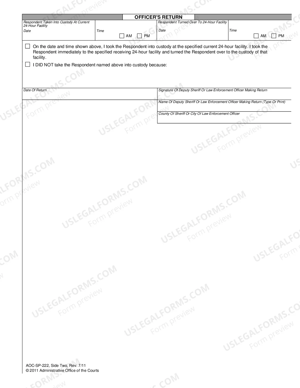 Preview Notice of Need for Transportation Order - From One 24 Hour Facility to Another