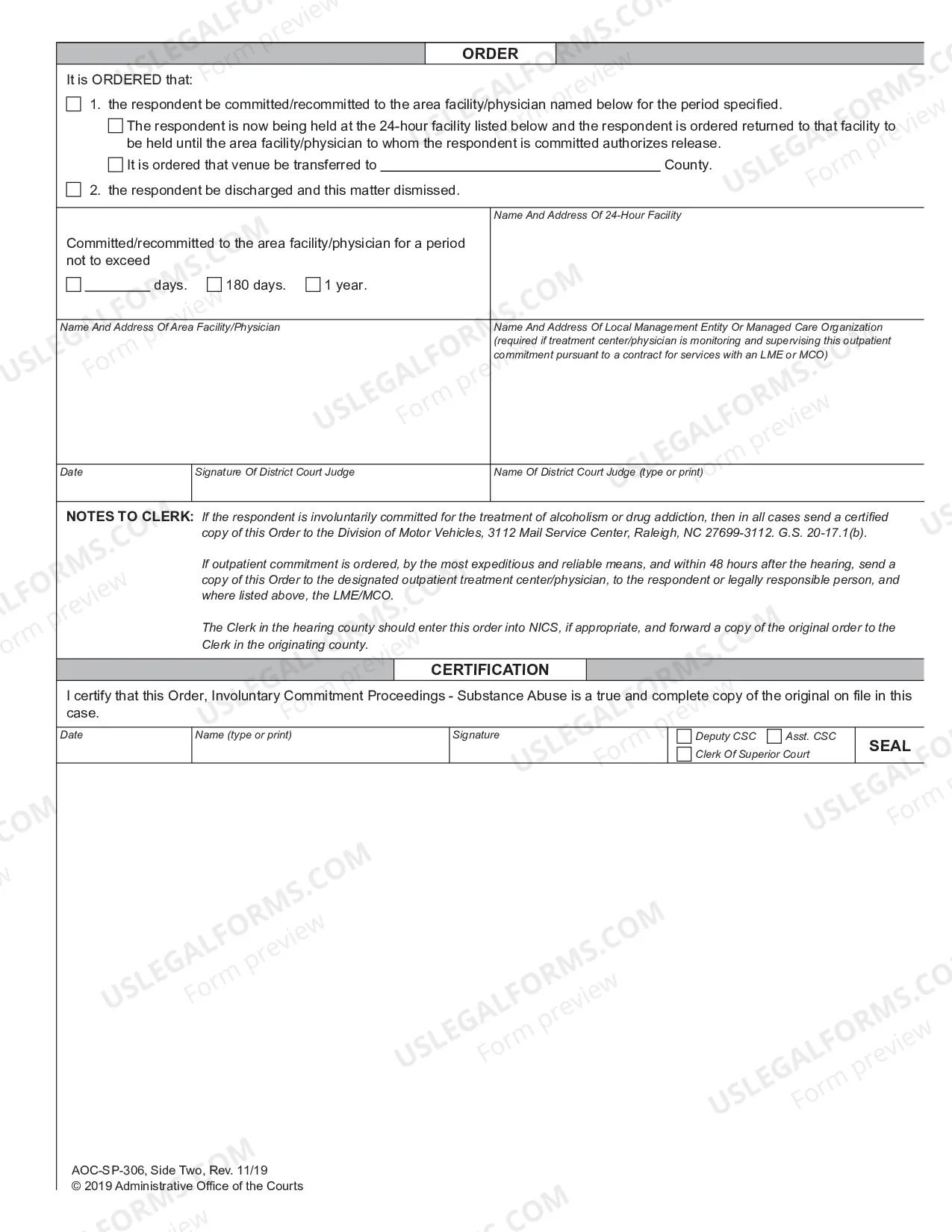 Preview Order Involuntary Commitment Proceedings Substance Abuser