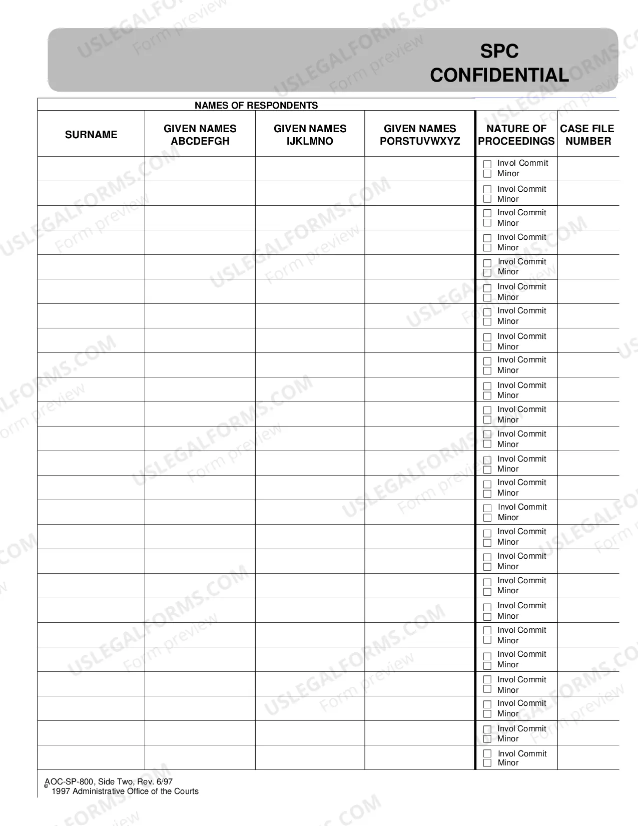 Preview Index to Special Proceedings Confidential - SPC
