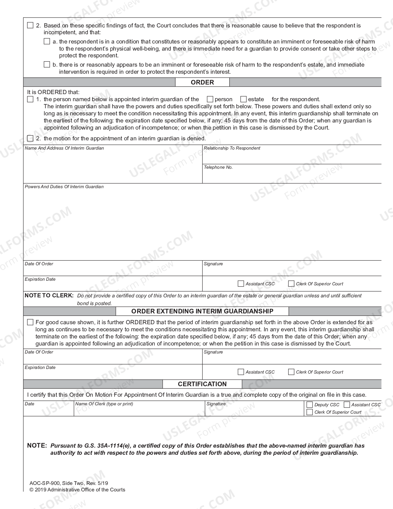 Greensboro North Carolina Order on Motion for Appointment of Interim  Guardian | US Legal Forms