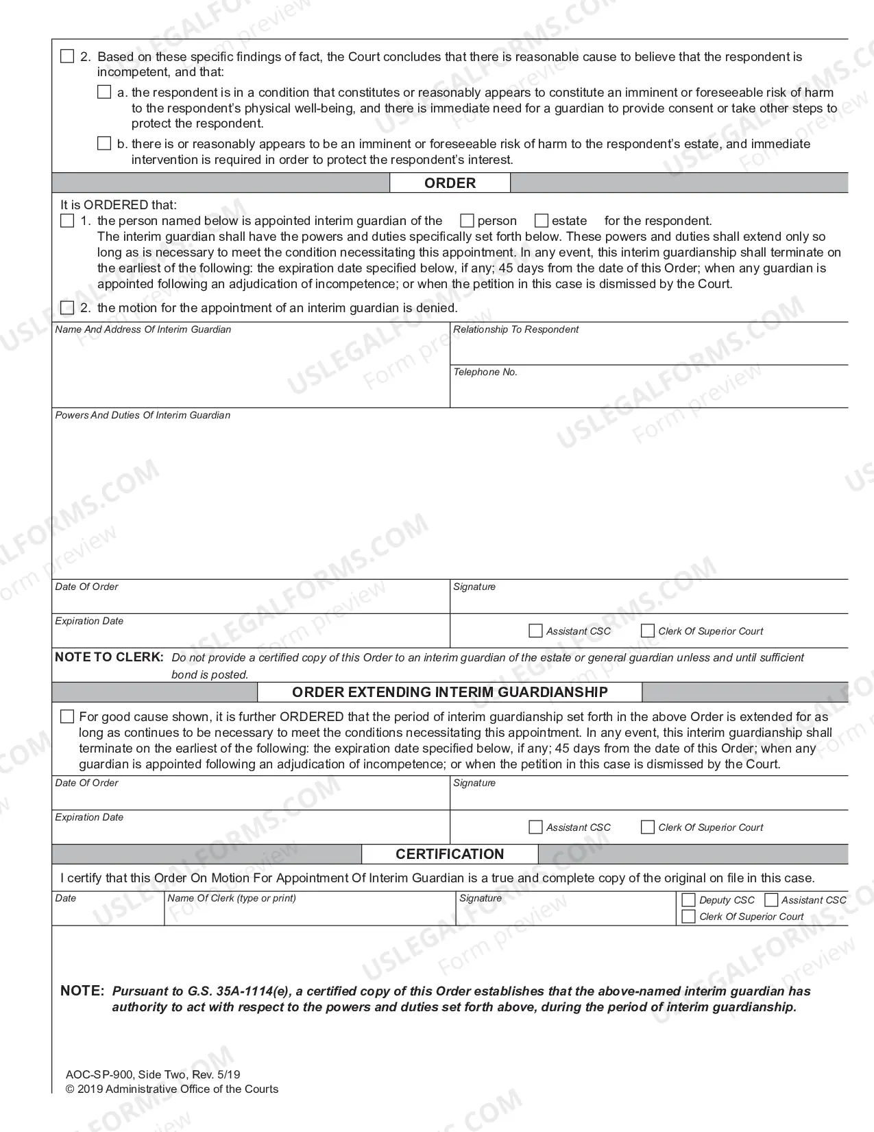 Preview Order on Motion for Appointment of Interim Guardian