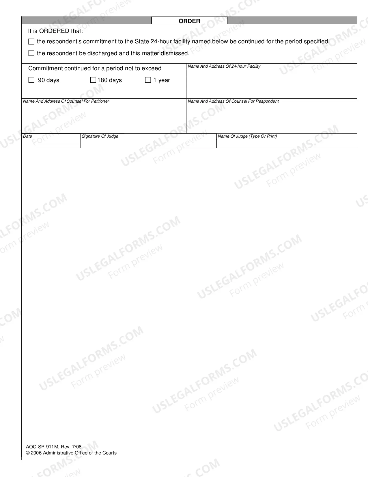 Preview Order Continuing Involuntary Commitment of Respondent Found Not Guilty by Reason of Insanity