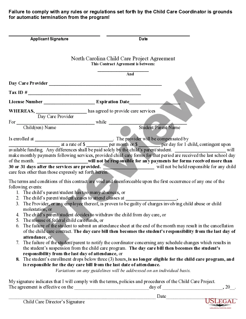 Preview Child Care Assistance Project Application