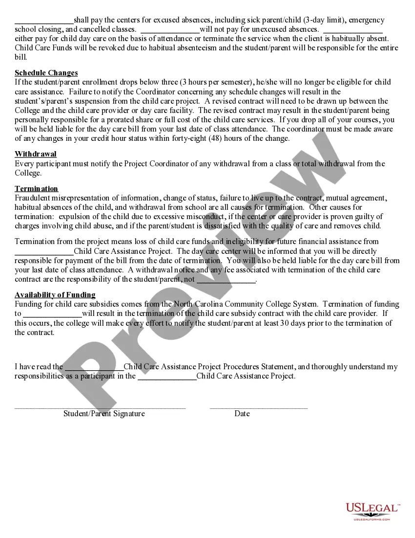 Preview Child Care Assistance Project Application