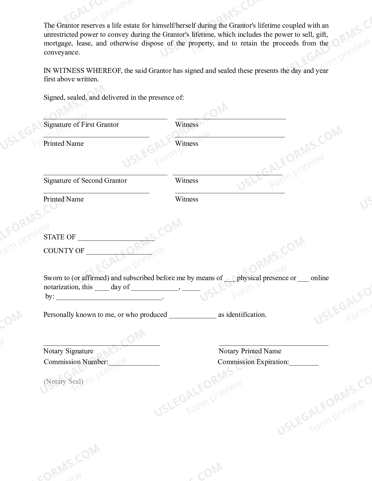 Preview North Carolina Enhanced Life Estate Deed