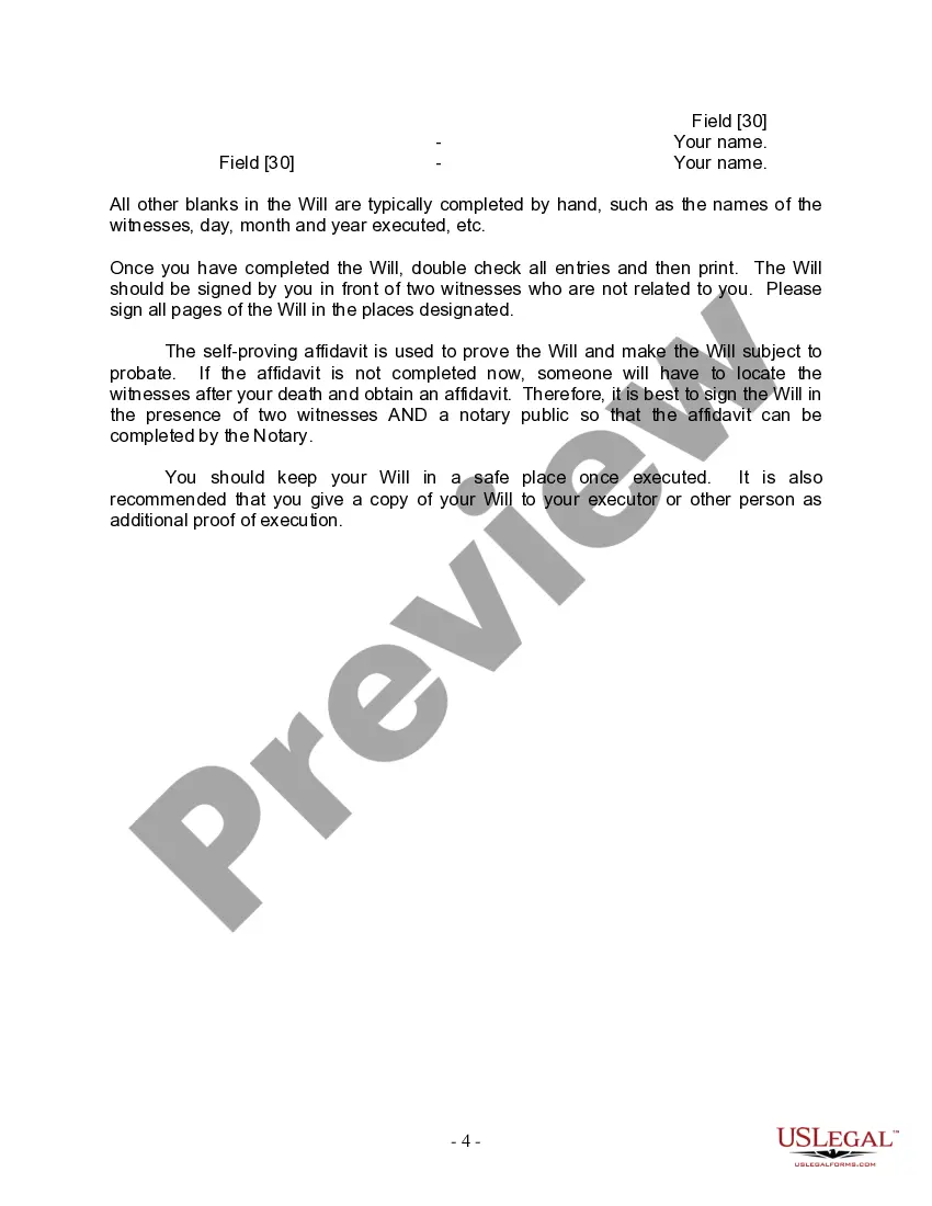 Preview Last Will and Testament for Single Person with No Children