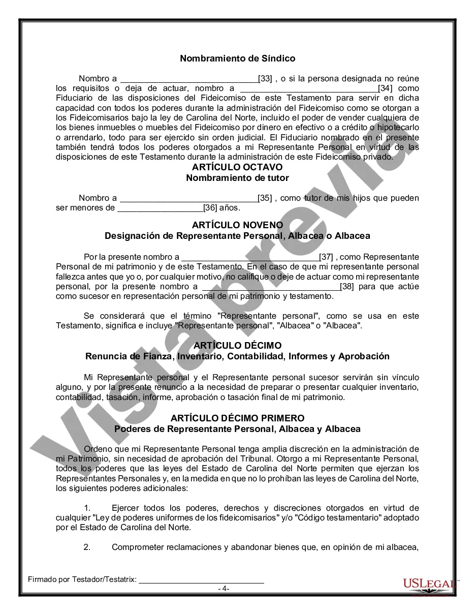 Preview Formulario Legal de Última Voluntad y Testamento para una Persona Soltera con Hijos Menores