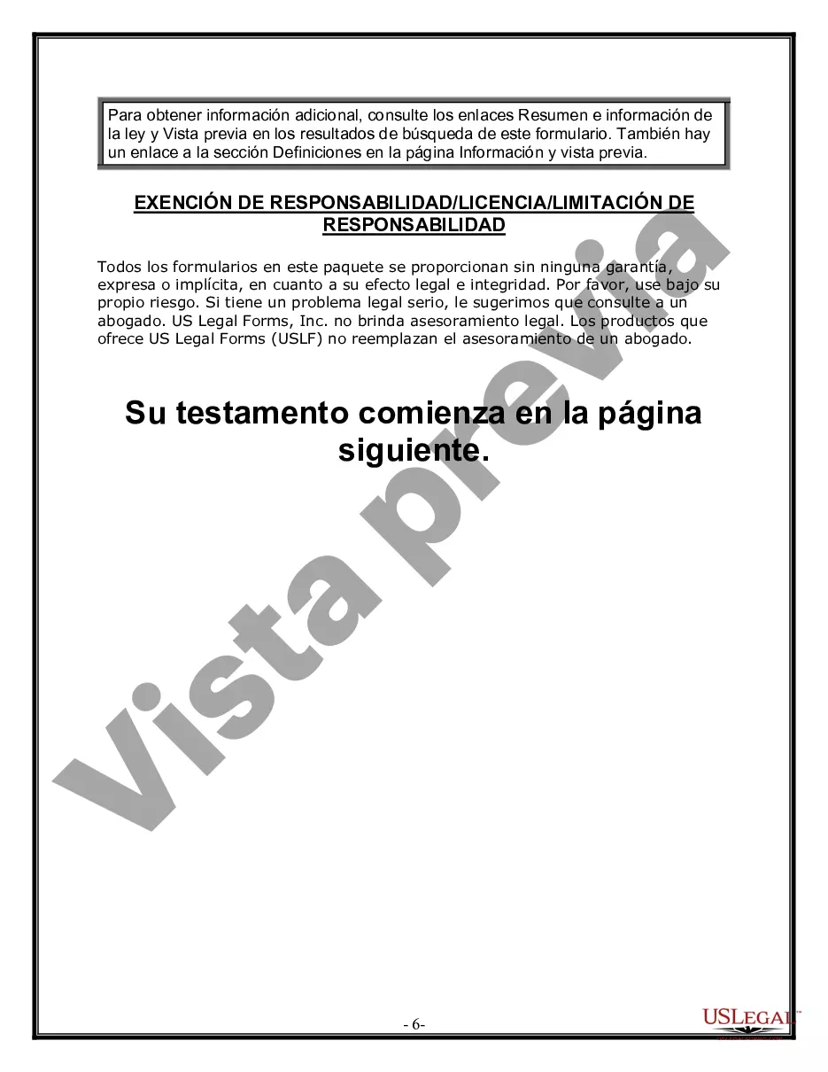 Preview Formulario Legal de Última Voluntad y Testamento para Persona Soltera con Hijos Adultos y Menores